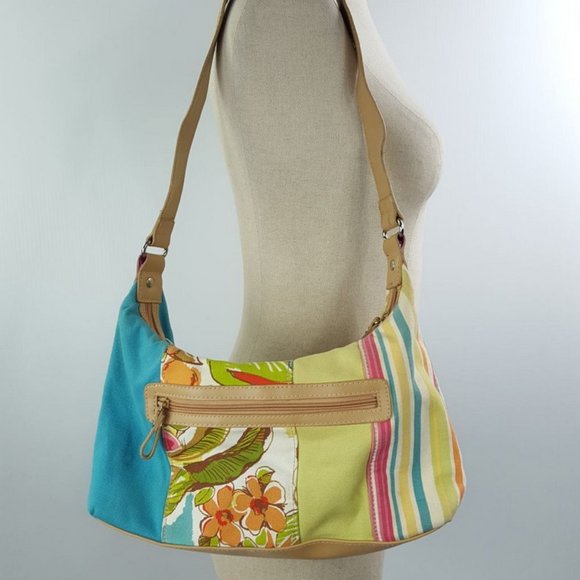 Caribbean Joe Let Go shoulder bag Canvas and Vinyl Sequinned Floral Pattern - Picture 6 of 10